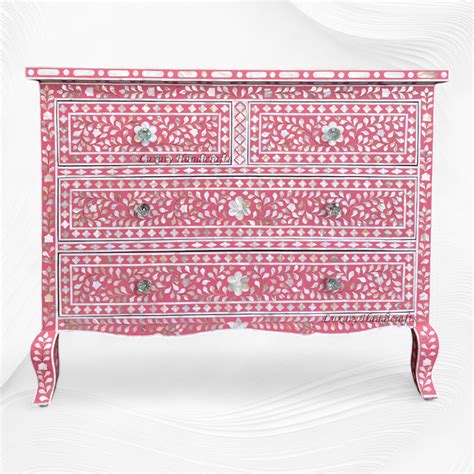 Grace Mother of Pearl Inlay 4 Drawer Dresser Pink – Luxury Handicrafts