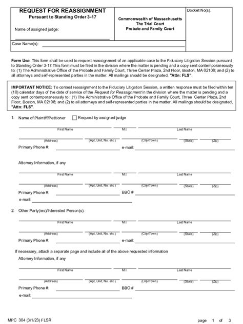 Fillable Online Request For Reassignment Pursuant To Standing Order 3 ...