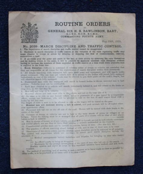 British 4th Army May 1918 Routine Orders from General Rawlinson.