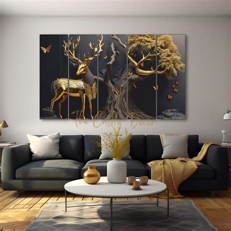 The Castle Decor Golden Deer Wall Painting for Living Room Big Size ...