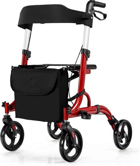 Buy GYMAX 2-in-1 Aluminum Rollator Walker with Seat, Mobility Walking ...