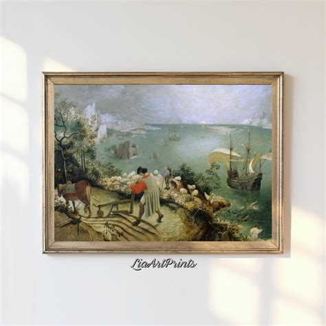 Icarus Fall Renaissance Landscape With Mythical Scene Pastoral Coastal Art Print Liaartprintss ...