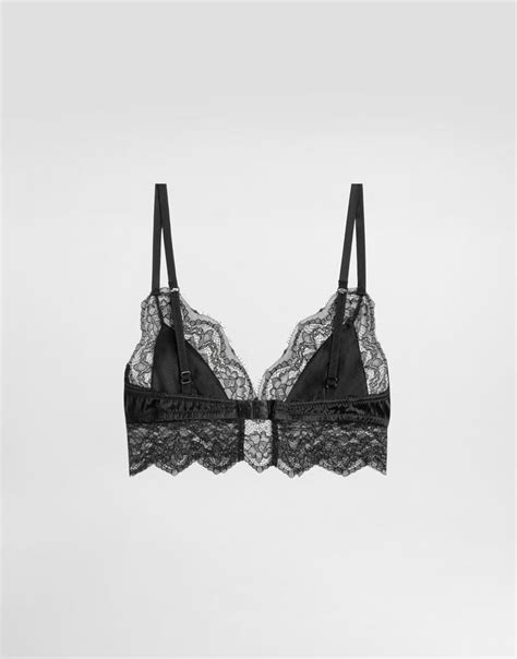 Soft-cup satin bralette with lace detailing in Black for Women | Dolce ...