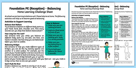 Foundation PE (Reception) - Balancing Home Learning Challenge Sheet