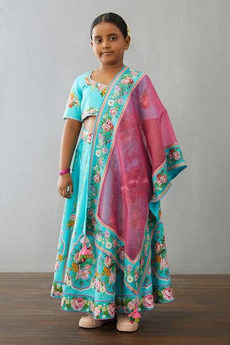 Buy Blue Blouse And Lehenga Chanderi Lining Cotton Firoza Arshneer Set ...