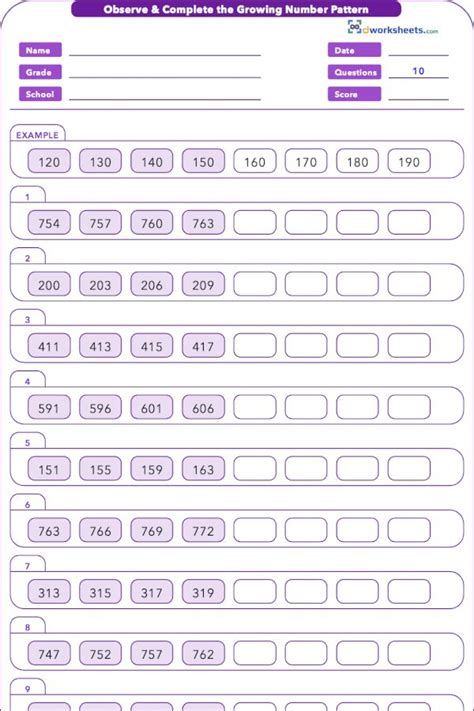 Image result for Number Pattern Sheets
