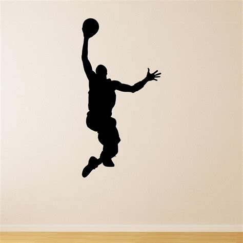 Sports Silhouette Wall Decals Jumping Basketball Player Silhouette