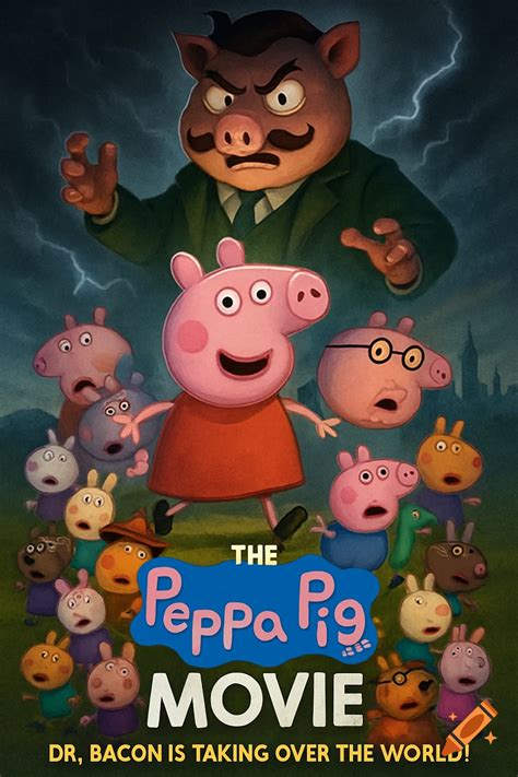 A dramatic movie poster featuring Peppa Pig and friends facing an angry ...