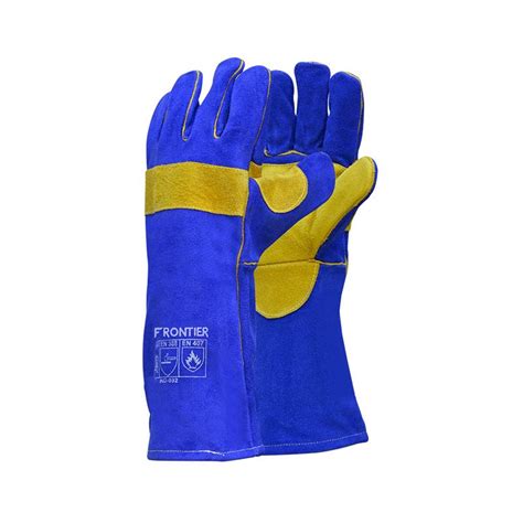 Frontier Split Leather Para-Aramid Blue & Yellow Gloves | KARAM