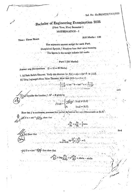 Maths I Sem Exam Paper 2025 - Bachelor of Engineering - Studocu
