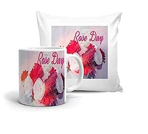 Buy Khakee Happy Rose Day Theme Coffee Mug (325ml) with Cushion Cover ...