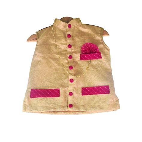 Classic Designer Golden Kids Kurta for Rakhi with Pink Leheriya Finish ...