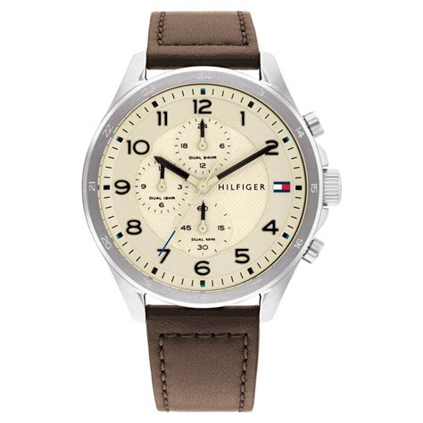 Buy Online Tommy Hilfiger Quartz Multifunction Orange Dial Leather ...