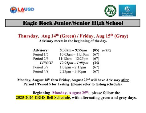 Bell Schedule – About Us – Eagle Rock High School