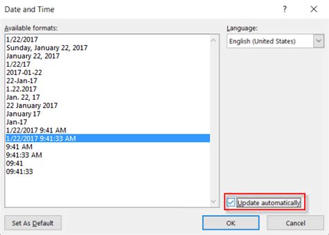 Setting the Date Automatically in Word 的图像结果