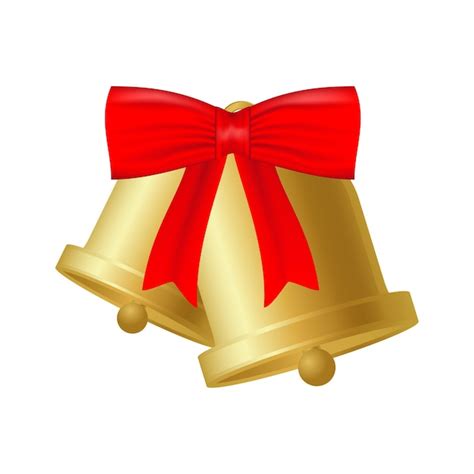 Złote dzwonki z czerwoną wstążką z kokardą na białym tle do dekoracji ...