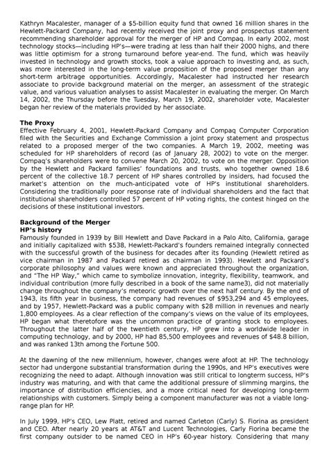HP Compaq Case Study - Kathryn Macalester, manager of a $5-billion ...
