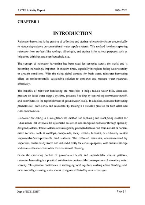 AICTE Activity Points Report on Rainwater Harvesting Awareness - Studocu