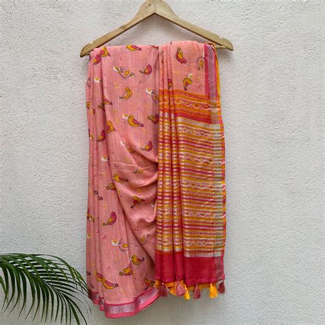 Shop Quirky Cotton Printed Saree Online I Bird Song – The Thread Weavers
