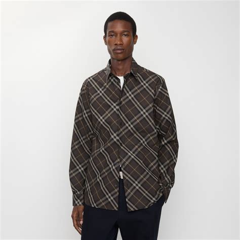 Relaxed Fit Check Cotton Shirt in Truffle brown - Men | Burberry® Official