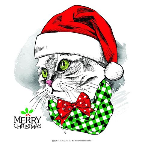 手绘猫咪动物圣诞节海报矢量图片_卡通动物_动漫卡通-图行天下素材网