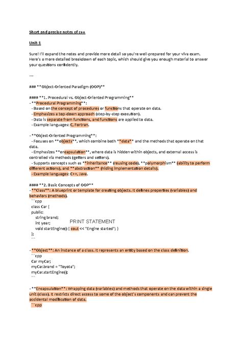 C++ revision notes - Short and precise notes of c++ Unit- 1 Sure! I'll ...