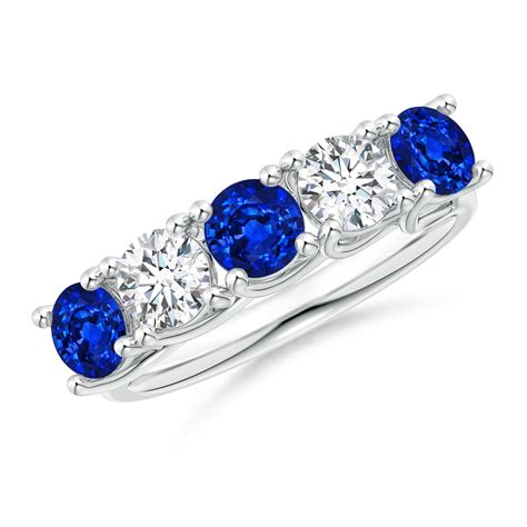 Lab-Grown Half Eternity Five Stone Sapphire and Lab Diamond Wedding Ring