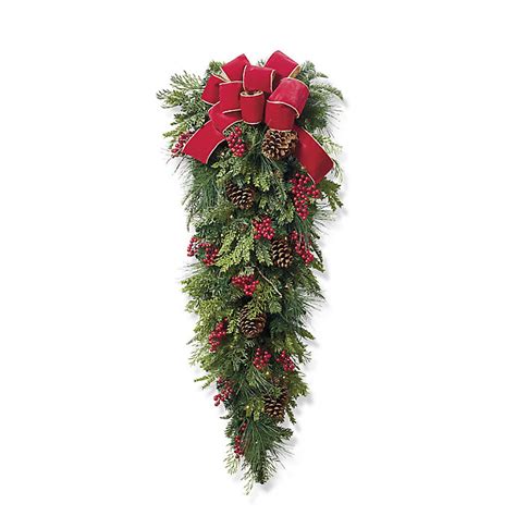 Christmas Cheer Cordless Teardrop Swag with Pre-lit Warm White LED ...