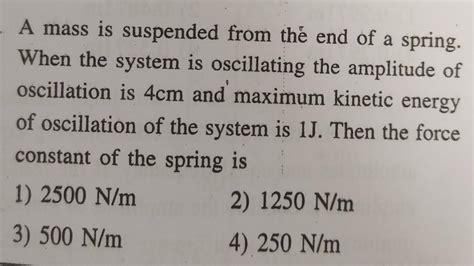 A mass is suspended from the end of a spring.when the system is ...