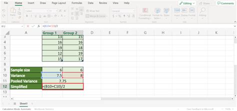 Image result for Pooled Variance Excel