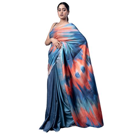 Isabella blended linen satin digital printed saree – Boveee