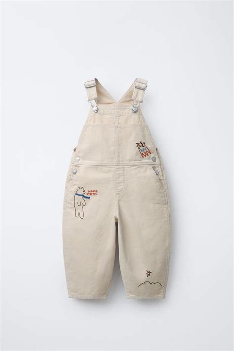LONG CORDUROY DUNGAREES WITH EMBROIDERY - Light beige | ZARA India