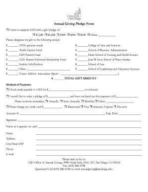 Fillable Online sandiego Annual Giving Pledge Form - University of San ...