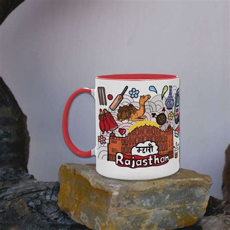 Rajasthan - Doodle Art Ceramic Mug With Color Handle - Discovering Ind ...
