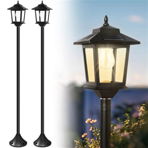 PASAMIC 63" Solar Lamp Post Light 2Pack, Outdoor Post Lights Waterproof ...