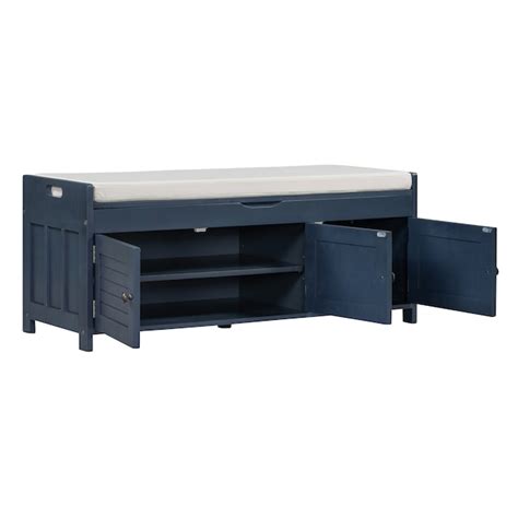 Runesay Antique Navy Shoe Storage Bench with 3 Shutter Shaped Doors and ...