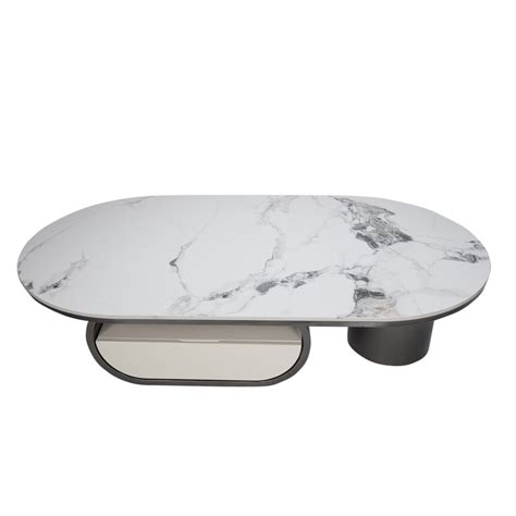 Norwhich Center Table With Marble Top And Iron + Metal Base With Stora