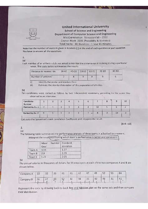MATH2205 Mid 223 - Mid question of statistics. Solve this to get common. - United International ...