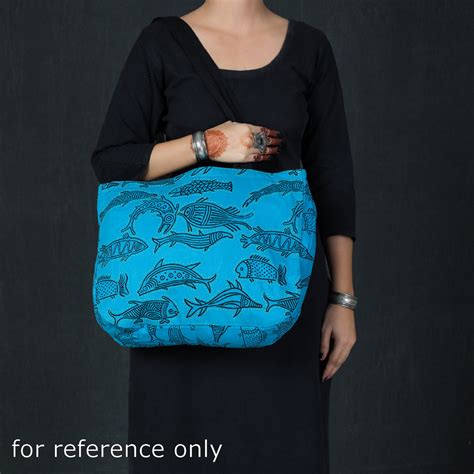 Orange Kantha Work Block Print Cotton Shoulder Bag