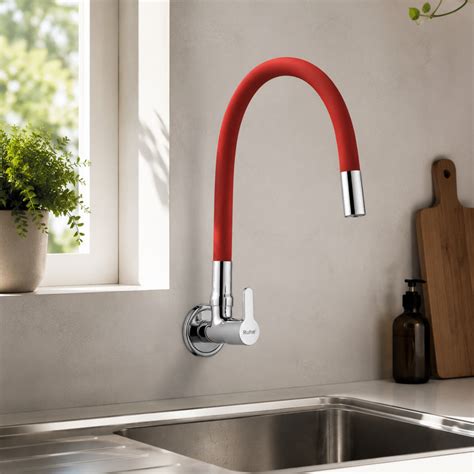 Pavo Wall Mount Kitchen Sink Tap with Coloured Flexible Silicone Spout ...