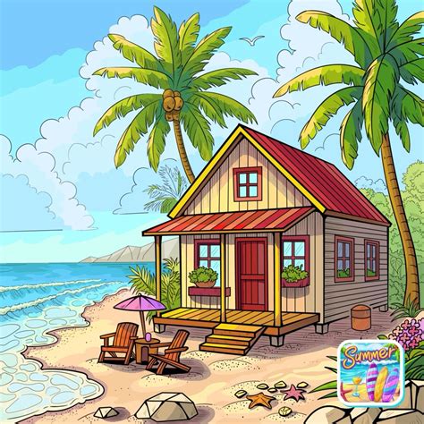 Pin by Cahaya on gambar dan lukis | Beach house art, House illustration ...