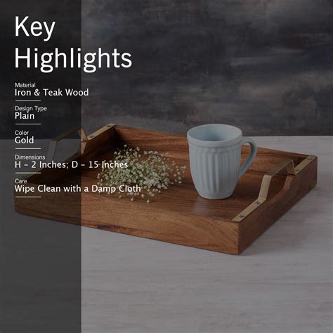 Buy Teak Wood Tray with Golden Handle Online in India - Nestroots