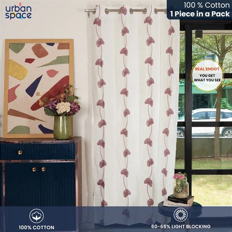 Buy Cotton Embroidery Curtain – Aarohi Mauve - Pack of 1