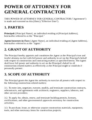 Power of Attorney for General Contractor Template - Blank Fillable ...