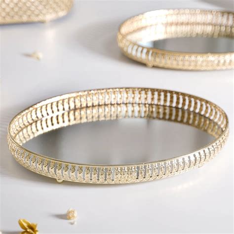Set Of 3 Oval Metal Tray Gold Online - Premium Decorative Tray | Nestasia