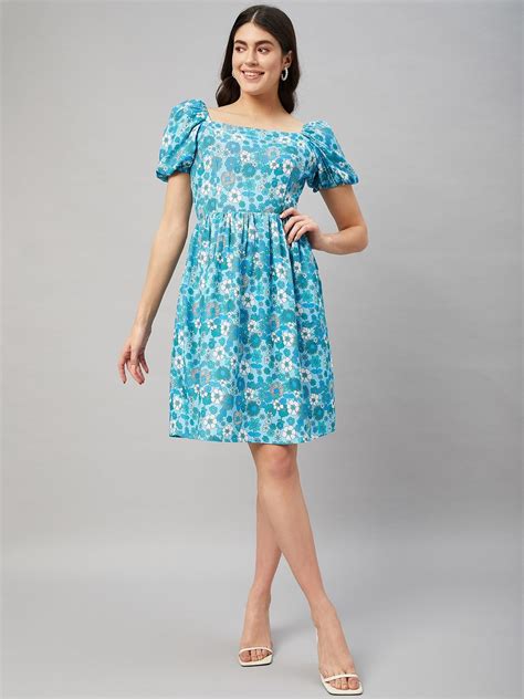 Blue Floral Back Tie fit and Flare Mini Dress by Wyshlist