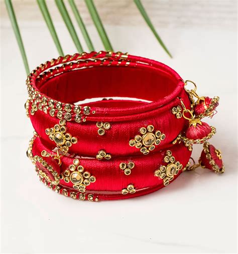Traditional Thread Bracelet Set With Stones And Jhumki – BANGLES BY LESHYA