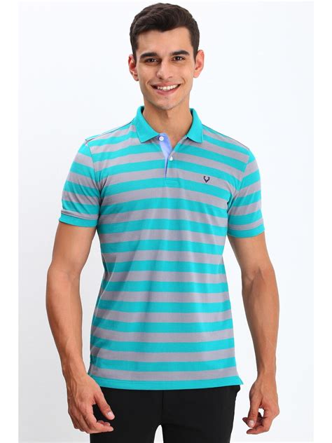 Buy Allen Solly Men Blue Stripe Collar Neck Polo T-Shirt Online