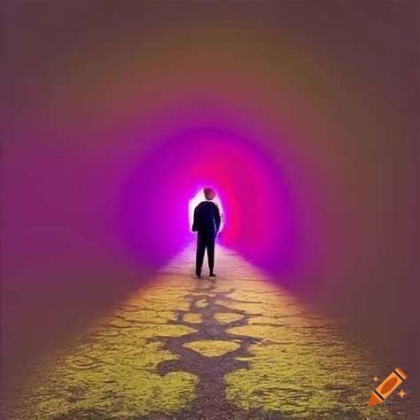 Man at crossroads with magenta and gold path options on a worn path on ...