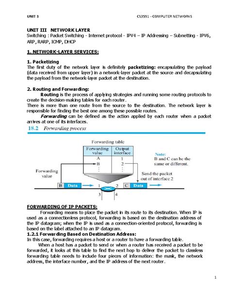 Unit 3 - UNIT 3 NETWORK - UNIT III NETWORK LAYER Switching : Packet ...